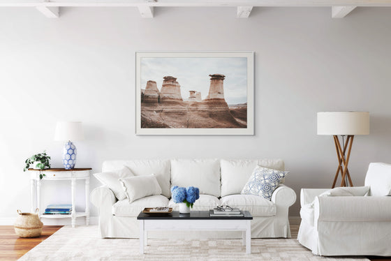 Art and Photography by Diana - Artwork - Columns of Earth, Drumheller, located in Southern Alberta - As rain washes away dirt and wind swirls around rocks, the hoodoos rise above all else